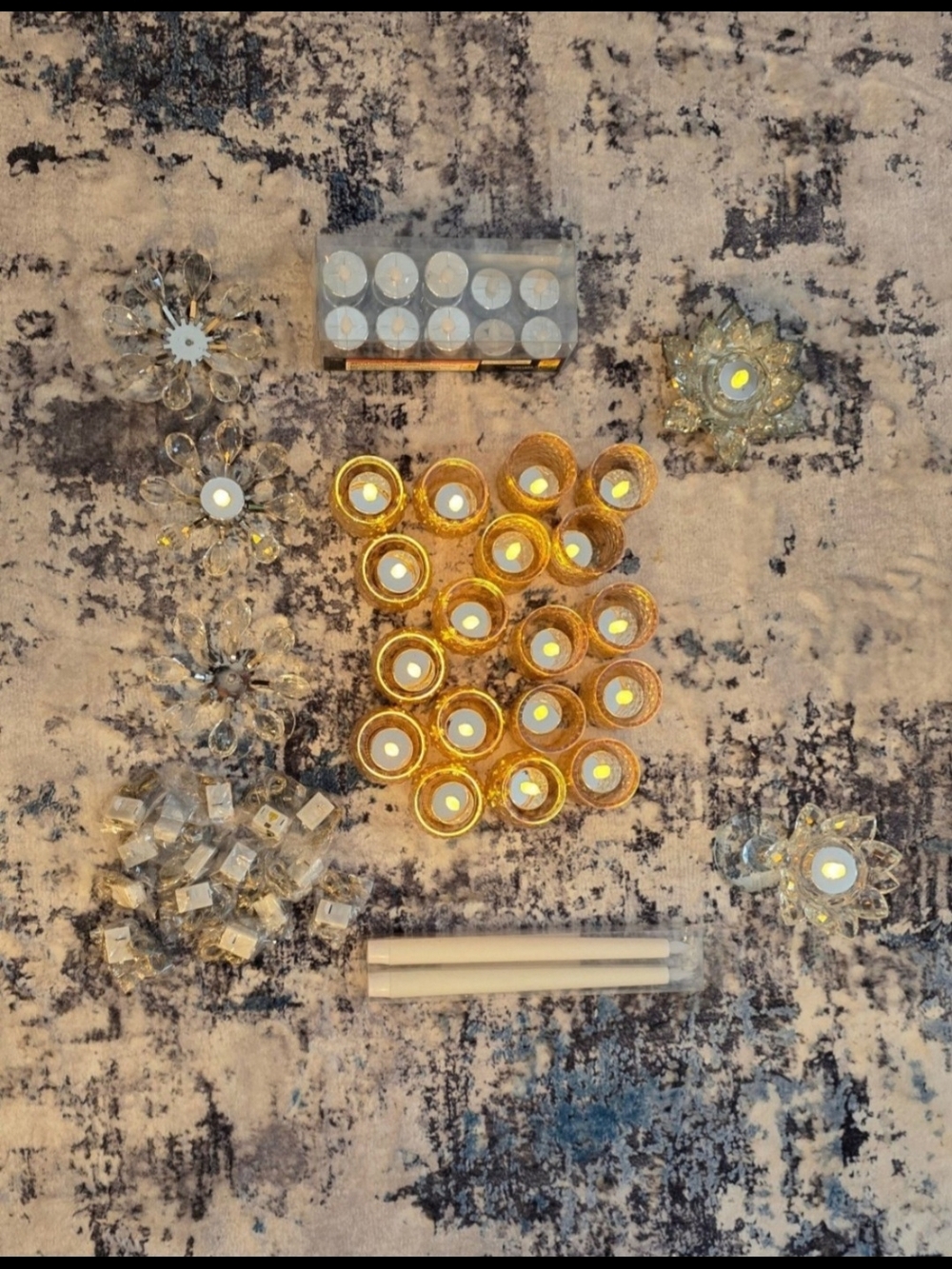 Gold Glass Tealight Holders and Crystal Candle Accents